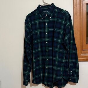 Ralph Lauren Men's Blue and Green Checkered Shirt